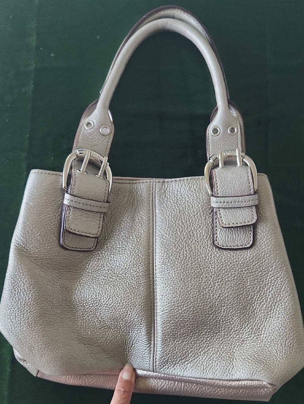 Women's Metallic Taupe Leather Satchel Handbag